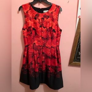 Red and black rose Calvin Klein size 12 mid length dress